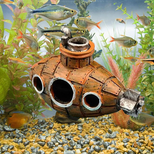 Vintage Submarine Wreck Ship Aquarium Decoration – Resin Boat Ornament for Fish Tank