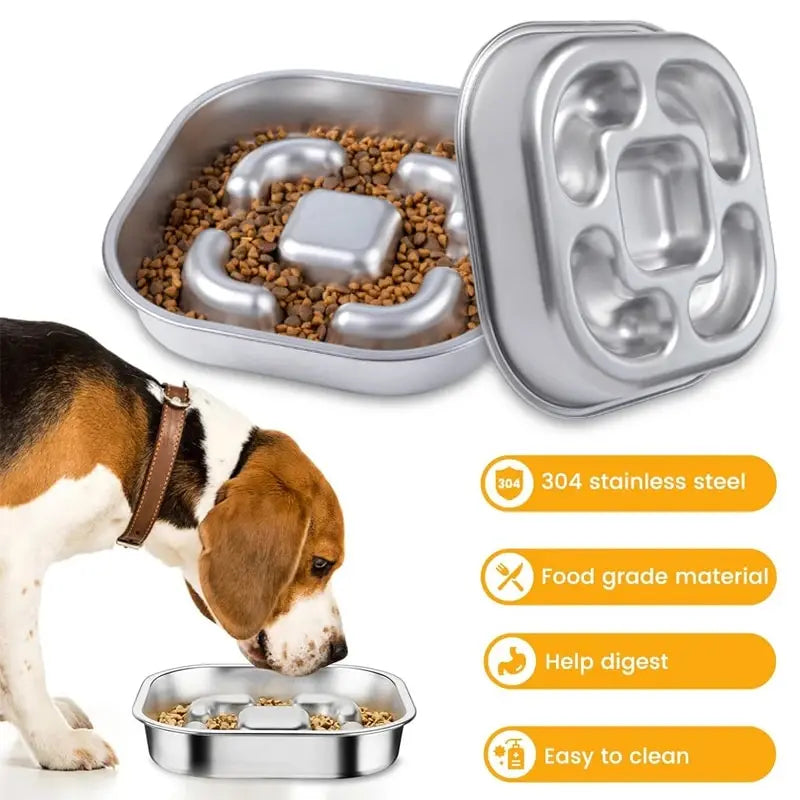 SteelPaw™ – Dual-Sided Stainless Steel Slow Feeder Bowl