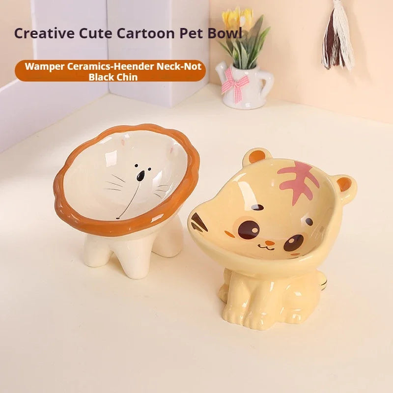 MeowTure™ – Ceramic High-Neck Cartoon Pet Bowl