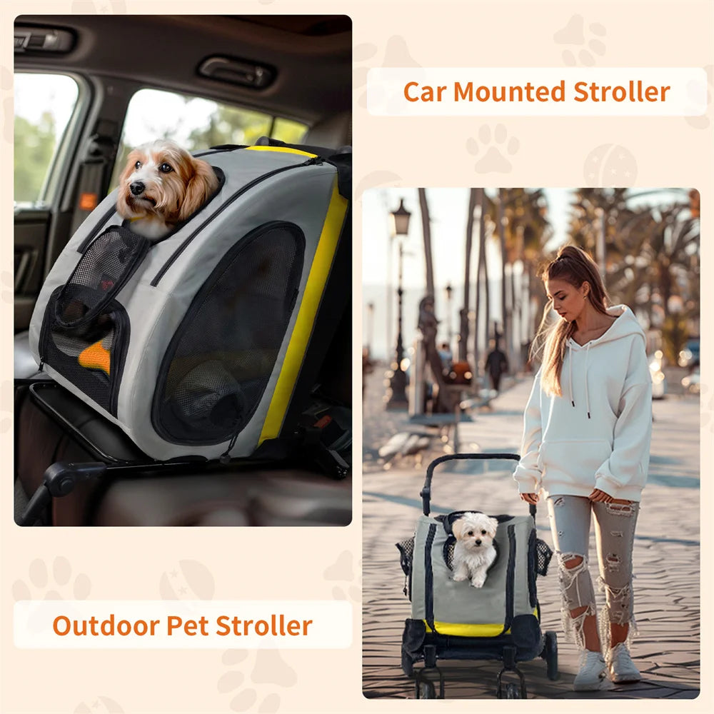 2-in-1 Folding Portable Pet Stroller & Travel Crate