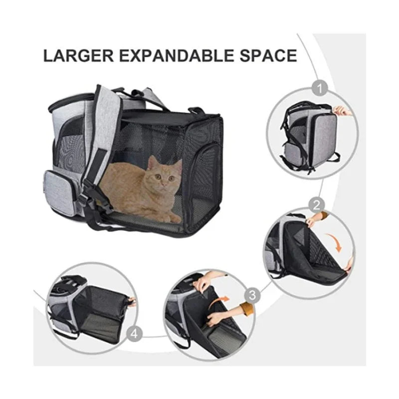 Foldable Expandable Pet Carrier Backpack – Breathable Travel Bag for Cats & Dogs