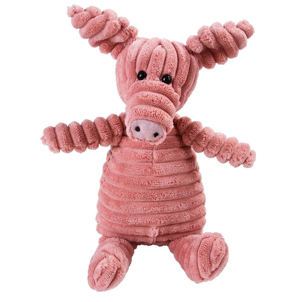 Pet Dog Chew Toy โ Corduroy Monkey & Pig Plush with Squeaky Sound for Large Dogs