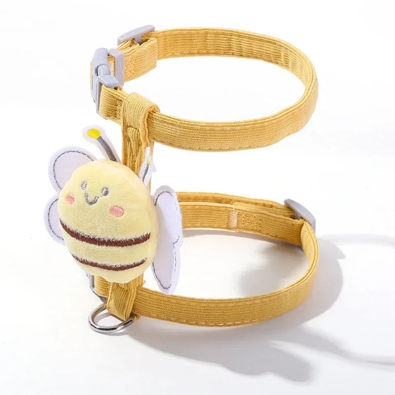 Cartoon Bee Cat & Dog Harness Set – Adjustable Leash for Small Pets