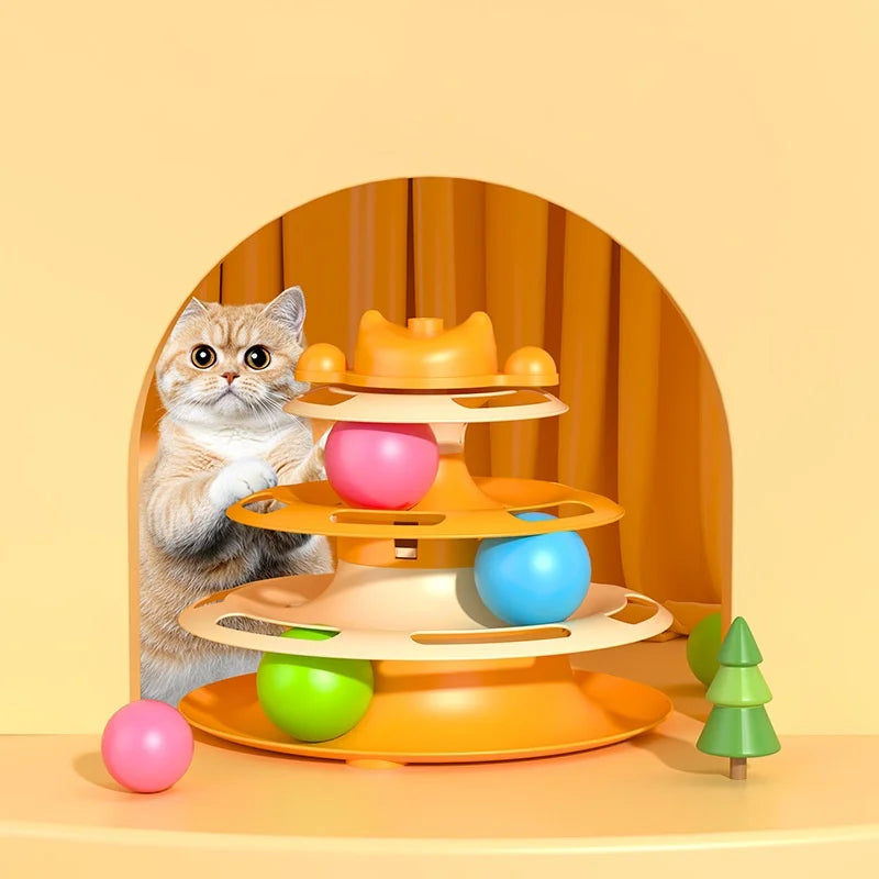 4-Layer Feather Cat Turntable Toy – Interactive Fun for Cats