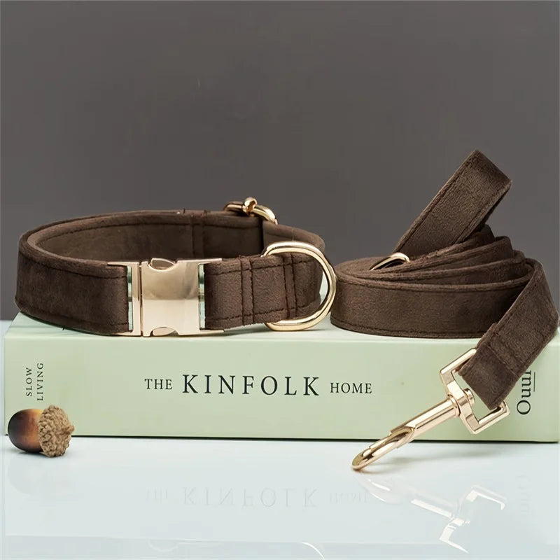 Velvet Personalized Dog Collar & Leash β Custom Engraved Name Tag