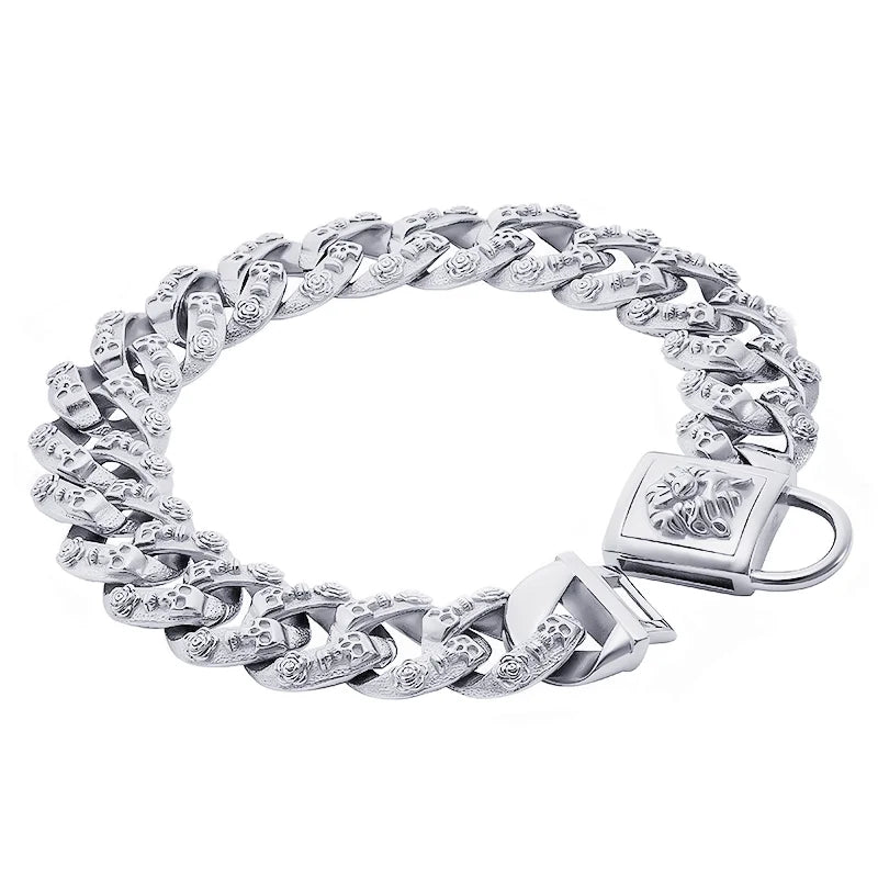 Metal Dog Collar for Large Dogs – 32mm Stainless Steel Chain Choker, Gold & Silver, Unique Fashionable Pet Accessory