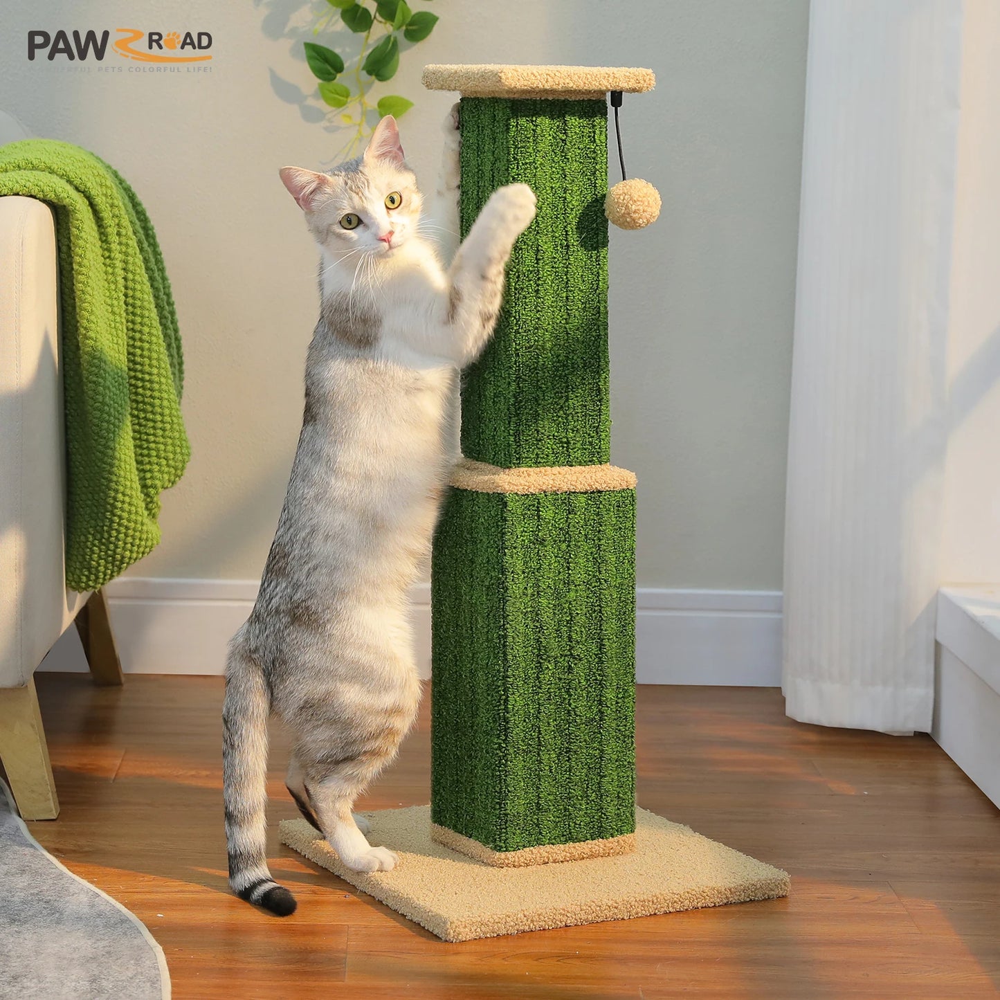 Large Cat Scratching Post – Tall Indoor Cat Scratcher with Sisal & Dangling Ball