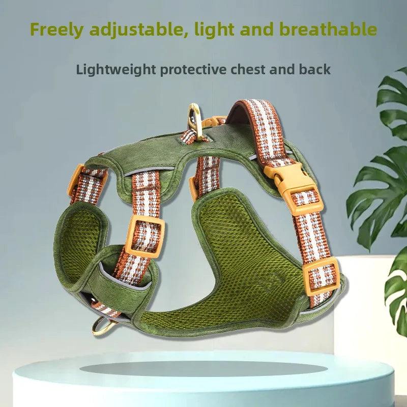 Retro Leather Dog Harness – Adjustable, Breathable & Reflective No-Pull Chest Strap