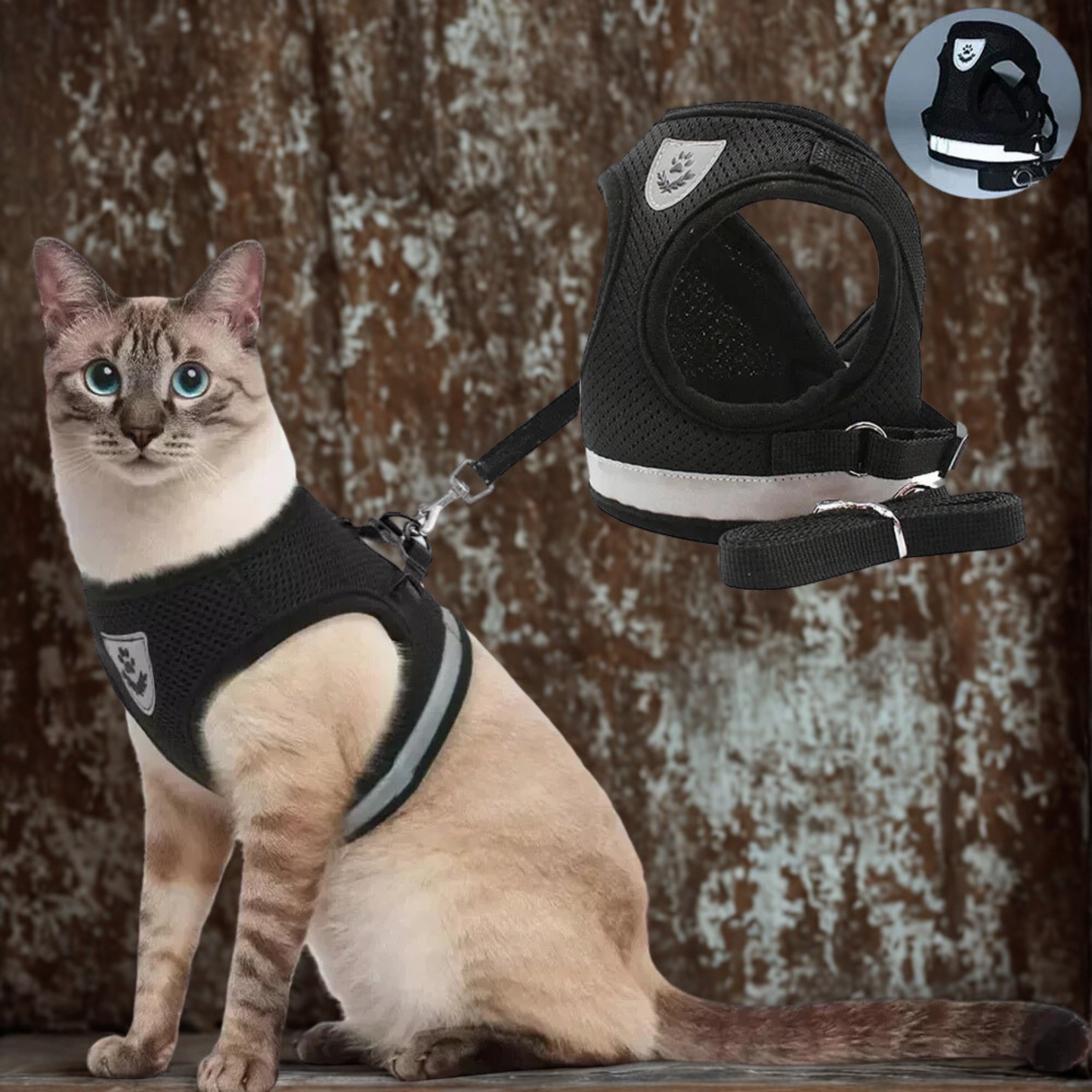 Adjustable Reflective Cat & Small Dog Harness Leash Set – Escape-Proof Mesh Vest