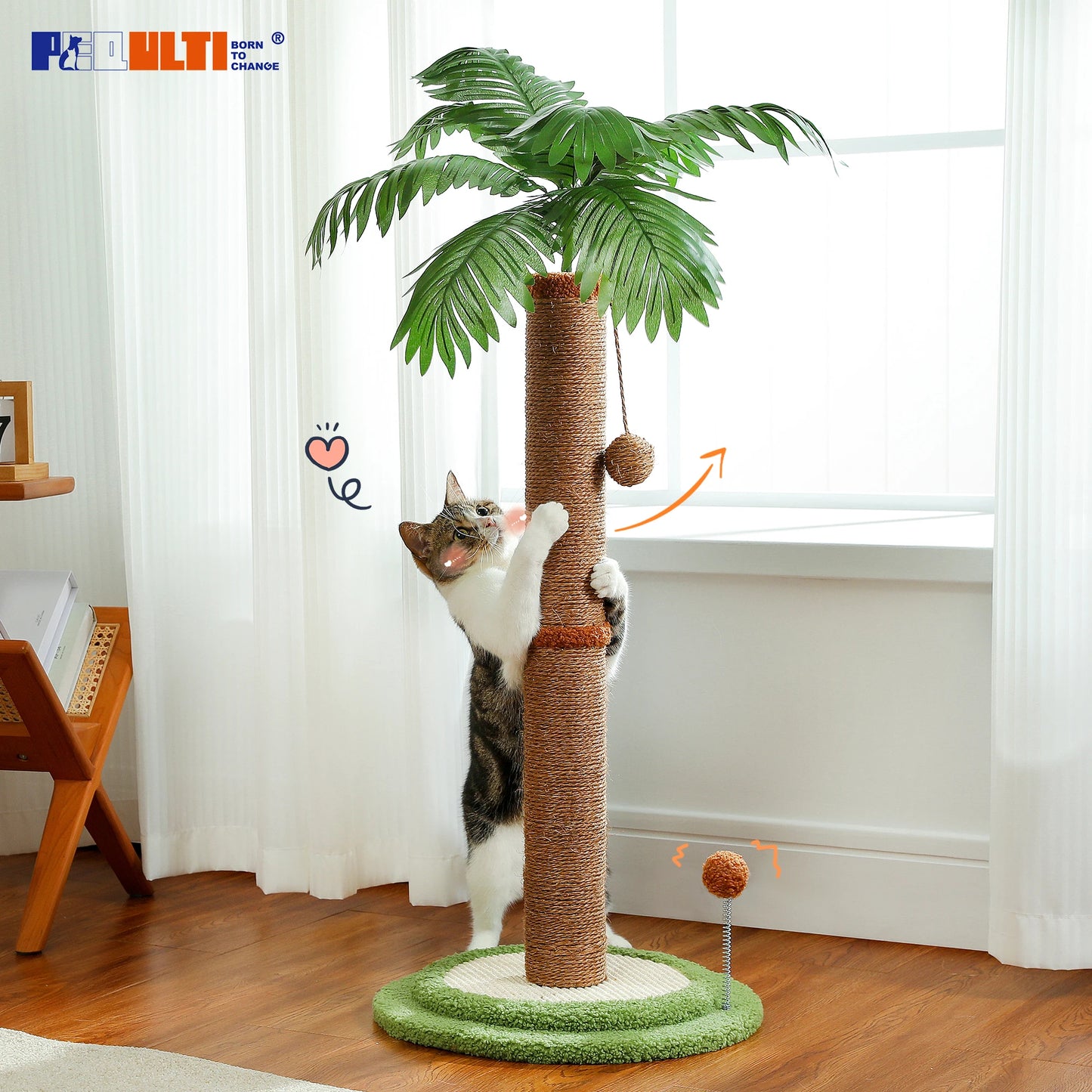 Cat Scratching Post with Spring Ball – Tall Indoor Sisal Cat Scratcher & Kitten Toy