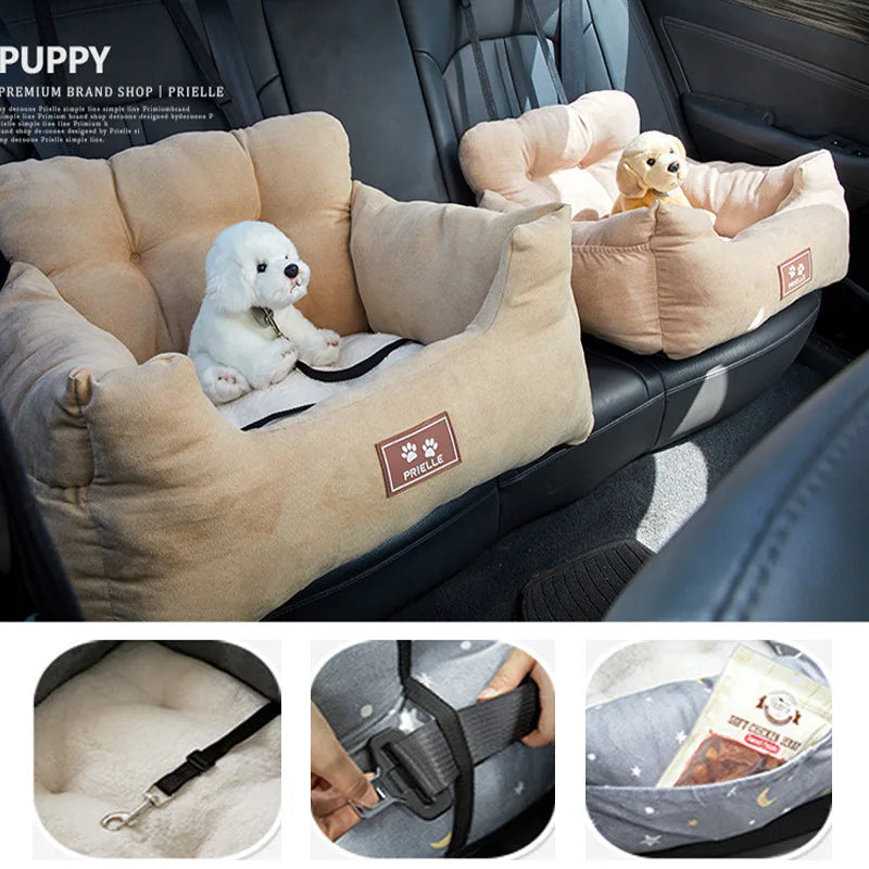 Dog & Cat Car Seat with Safety Belt – Washable Travel Bed Cushion