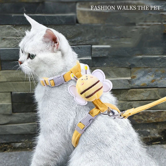 Cartoon Bee Cat & Dog Harness Set – Adjustable Leash for Small Pets