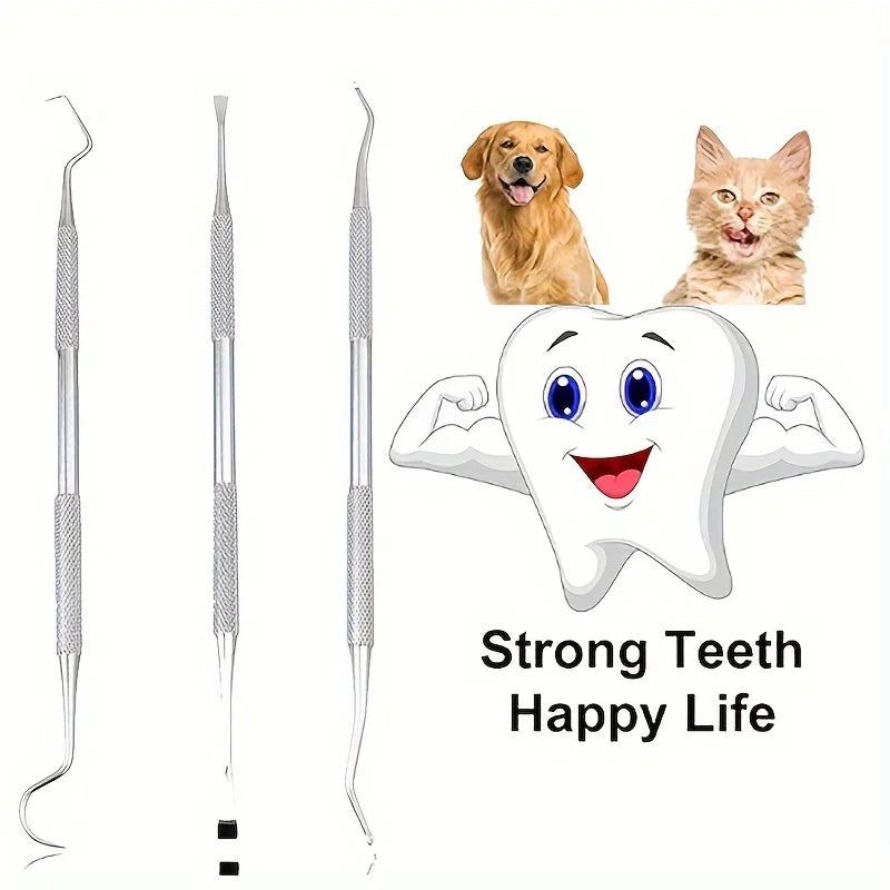 3-Piece Pet Dental Hygiene Kit – Stainless Steel Plaque & Tartar Remover for Cats & Dogs