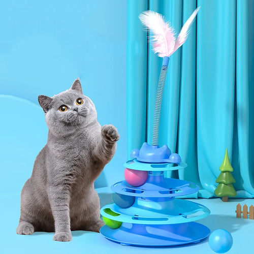 4-Layer Feather Cat Turntable Toy – Interactive Fun for Cats