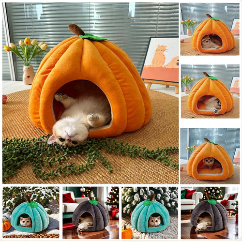 3D Pumpkin Pet House – Warm Semi-Enclosed Bed for Cats & Dogs