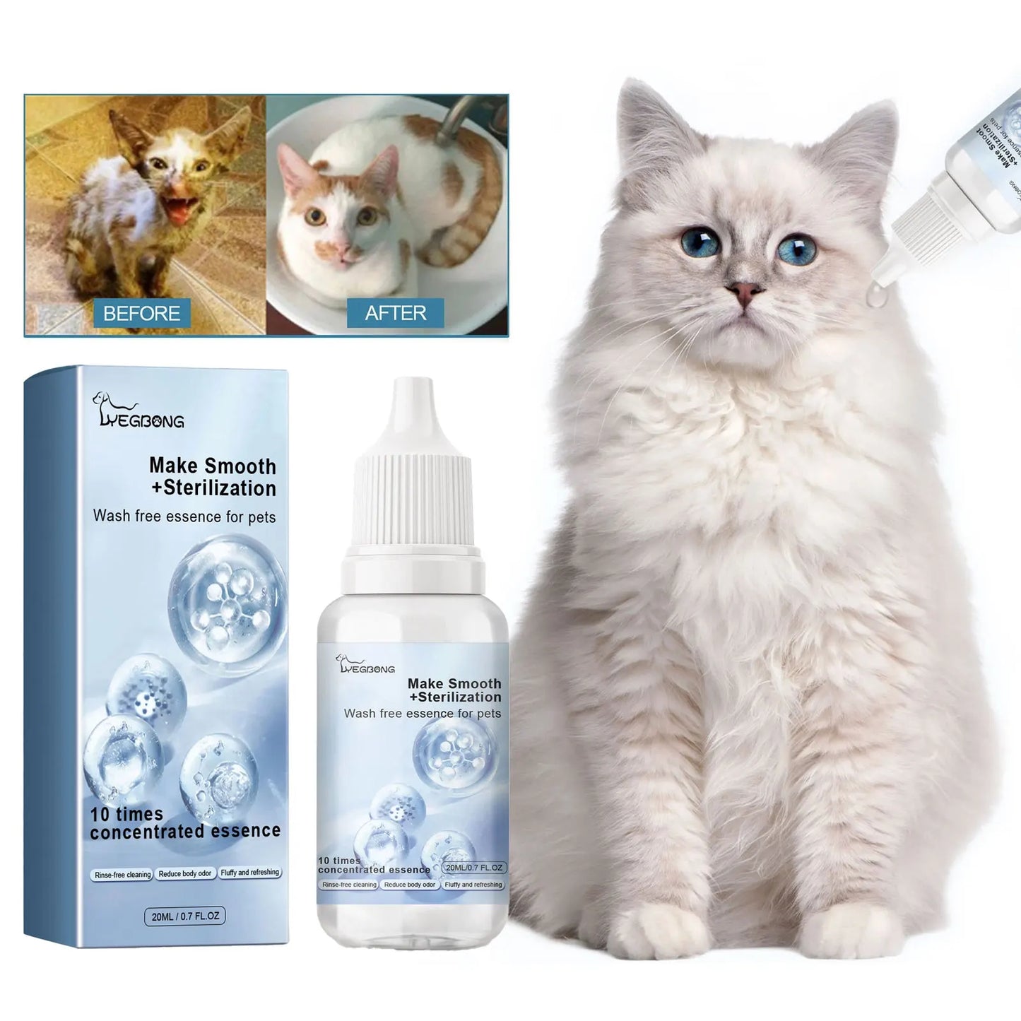 Pet Wash-Free Essence Shampoo – Cleansing, Deodorizing & Moisturizing Formula for Dogs and Cats
