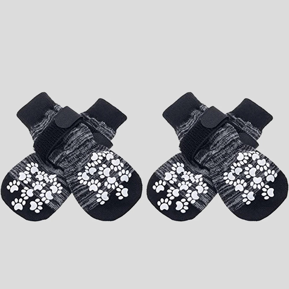 4PCS Non-Slip Dog Socks – Adjustable Indoor & Outdoor Pet Shoes