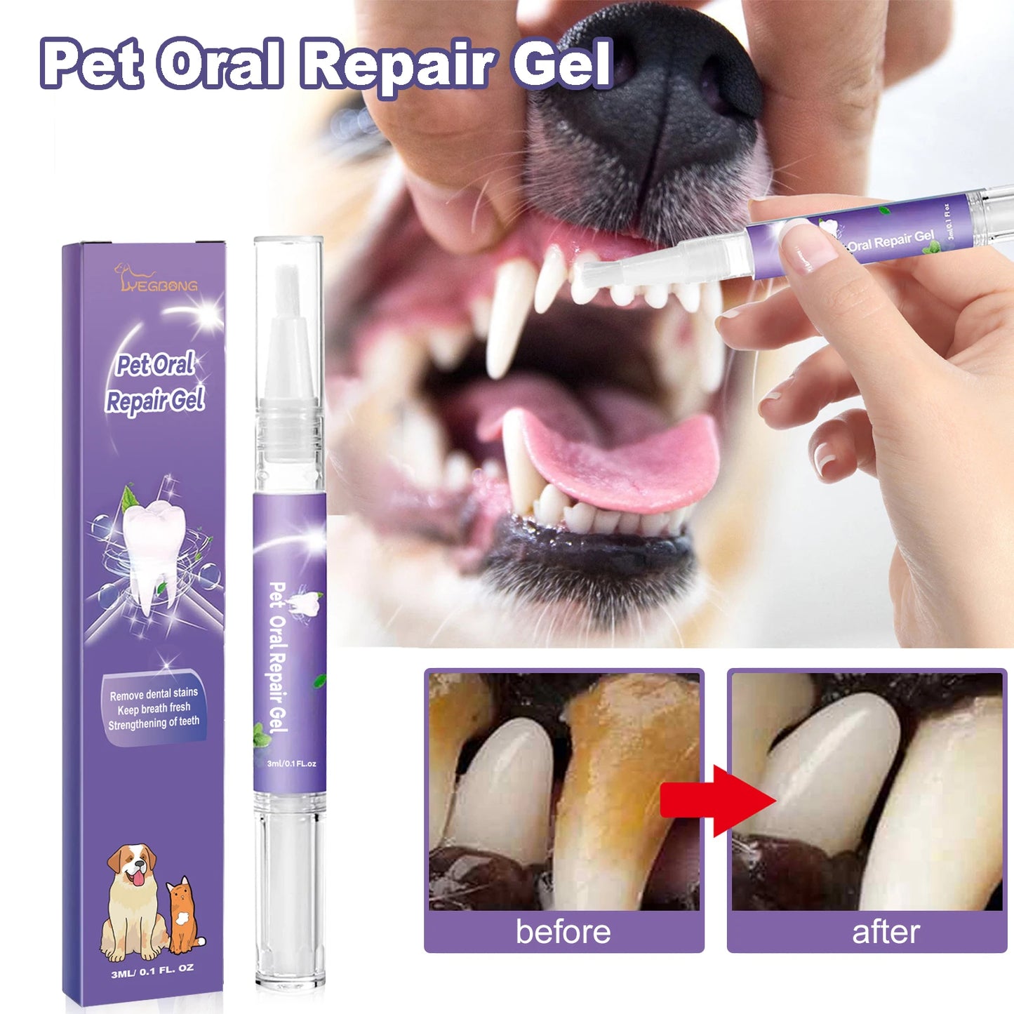 Pet Dental Care Gel Pen 3ml – Teeth Cleaning & Fresh Breath for Dogs and Cats