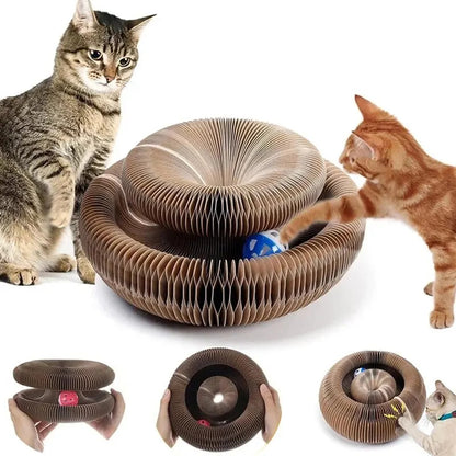 Magic Cat Scratch Board with Ball – Round Corrugated Claw Grinder & Interactive Toy