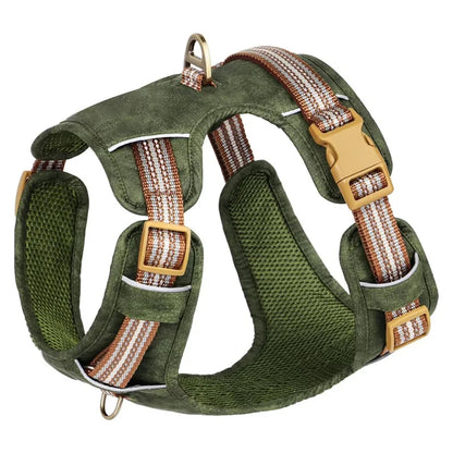 Retro Leather Dog Harness – Adjustable, Breathable & Reflective No-Pull Chest Strap