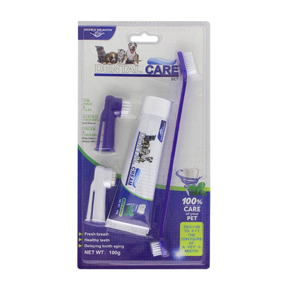 Pet Dental Care Kit – 4-in-1 Toothbrush & Toothpaste Set for Dogs and Cats