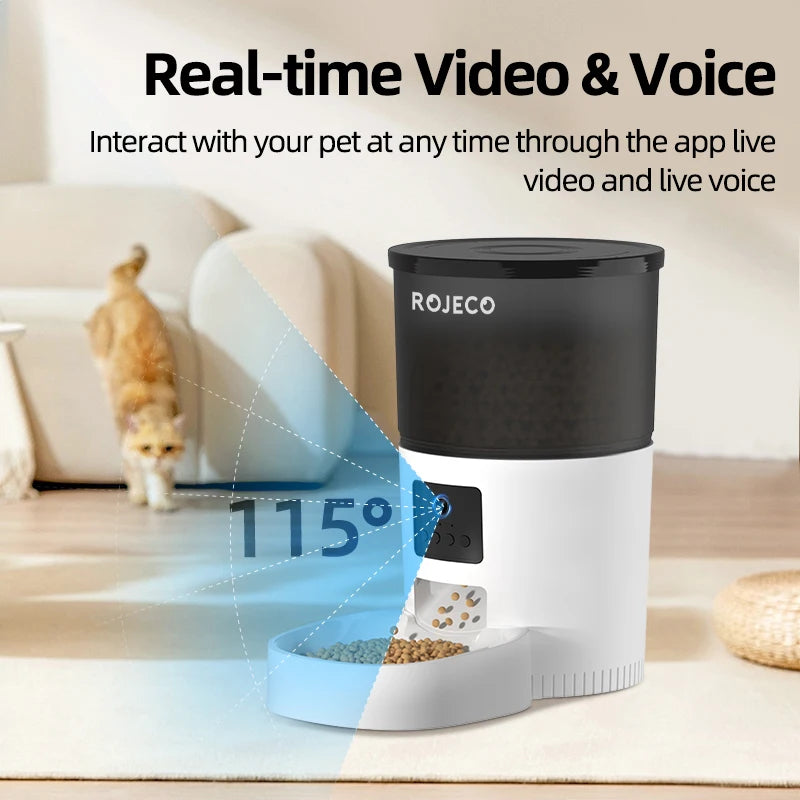 ROJECO Smart Automatic Pet Feeder with HD Camera & Voice Control