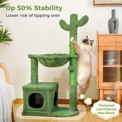 Cactus Cat Tree – Large Condo, Hammock & Dangling Ball Cat Tower with Scratching Post