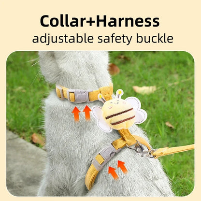 Cartoon Bee Cat & Dog Harness Set – Adjustable Leash for Small Pets