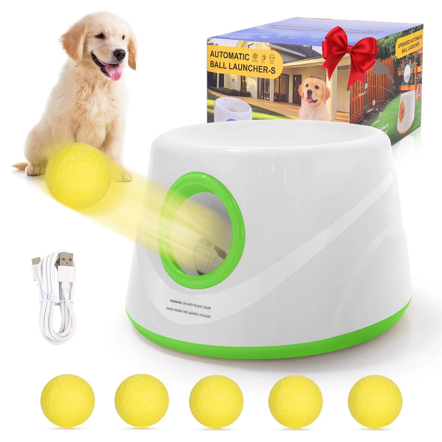 Automatic Dog Ball Launcher – 3 Distance Settings with 5 Balls, Indoor & Outdoor Toy