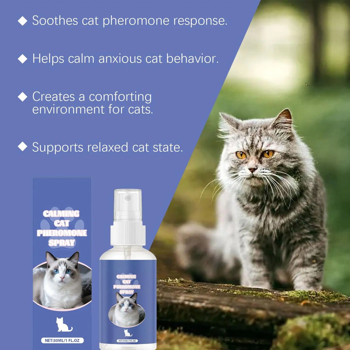 Calming Spray for Cats 30ml – Relaxation Mist for Stress Relief, Travel, Bathing & Behavior