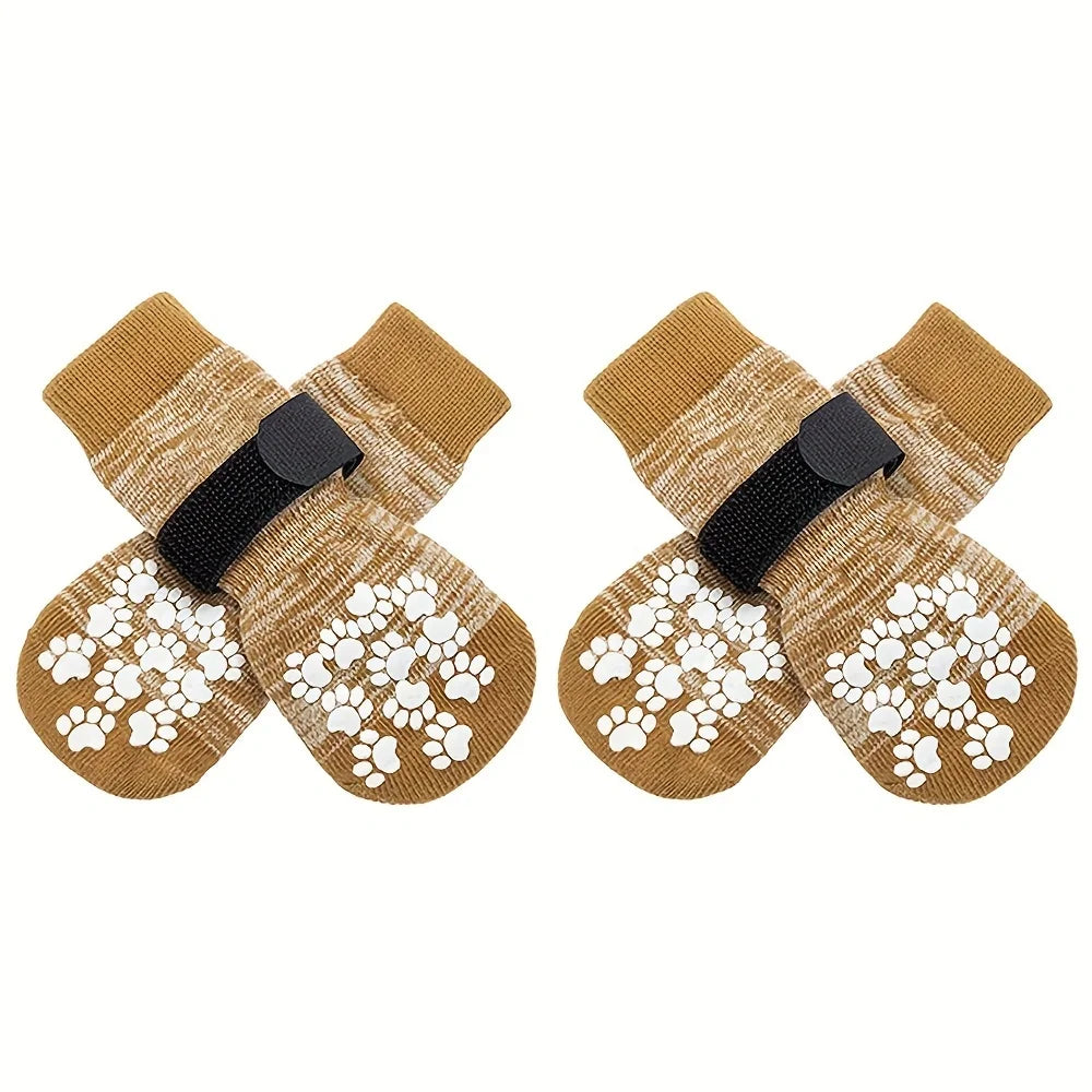 4PCS Non-Slip Dog Socks – Adjustable Indoor & Outdoor Pet Shoes