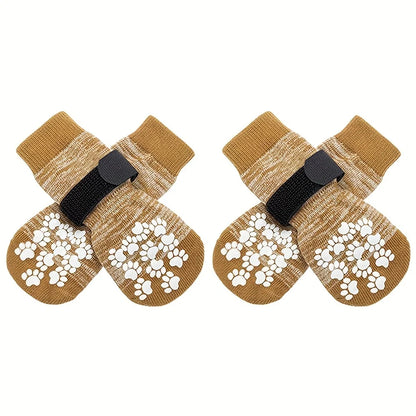 4PCS Non-Slip Dog Socks – Adjustable Indoor & Outdoor Pet Shoes