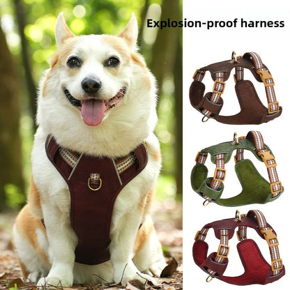 Retro Leather Dog Harness – Adjustable, Breathable & Reflective No-Pull Chest Strap