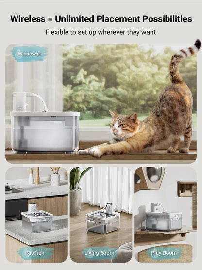 DownyPaws™ 2.5L Wireless Stainless Steel Pet Water Fountain with Sensor