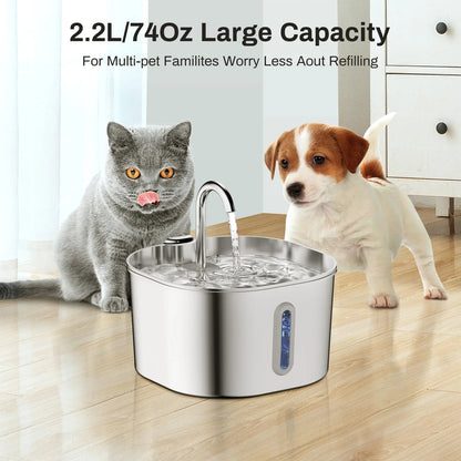 ZYFeeder™ 2.2L Automatic Stainless Steel Pet Water Fountain with Window