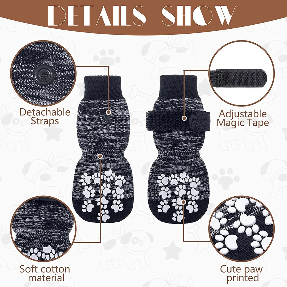 4PCS Non-Slip Dog Socks – Adjustable Indoor & Outdoor Pet Shoes