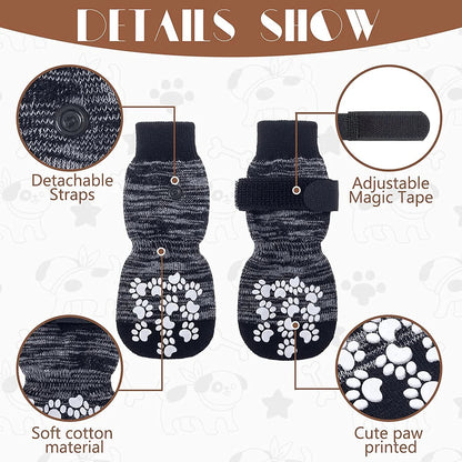 4PCS Non-Slip Dog Socks – Adjustable Indoor & Outdoor Pet Shoes