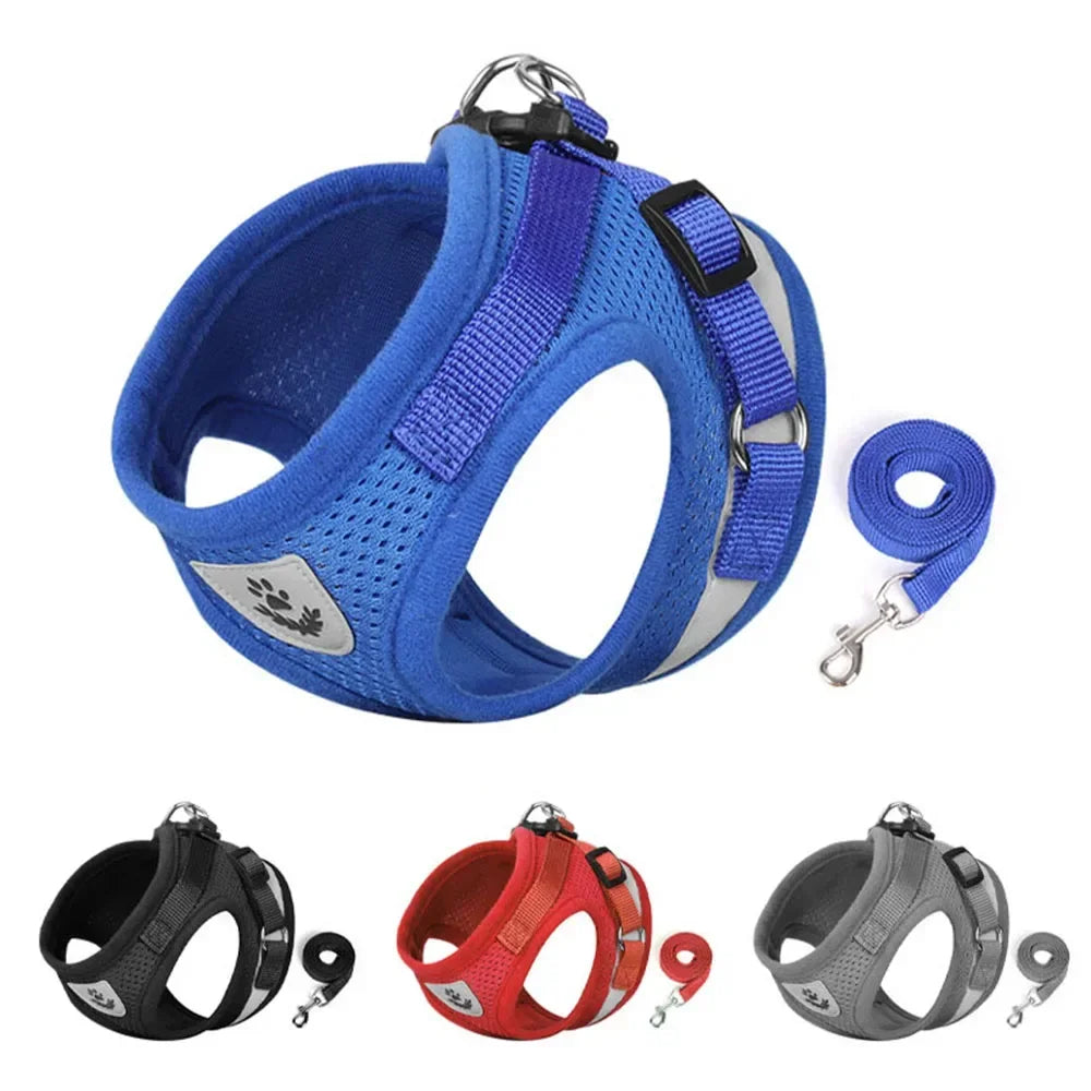 Adjustable Reflective Cat & Small Dog Harness Leash Set – Escape-Proof Mesh Vest