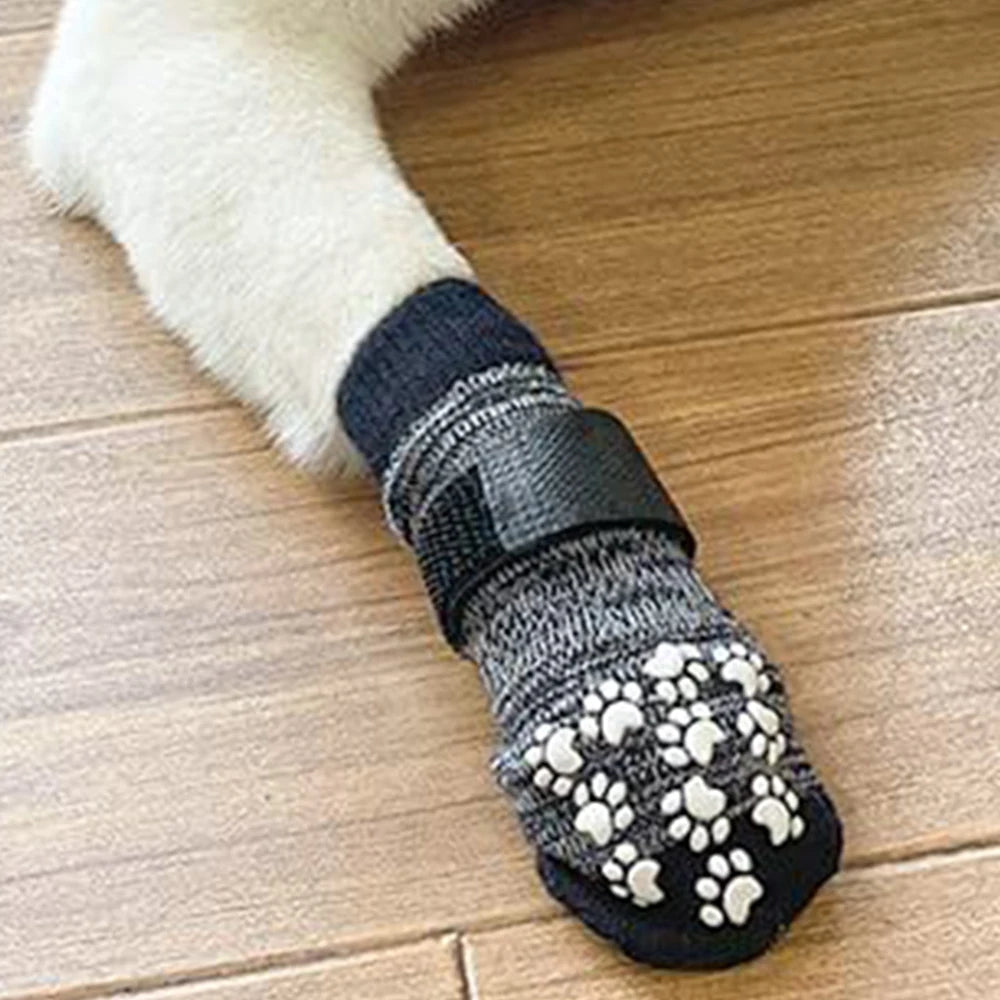 4PCS Non-Slip Dog Socks – Adjustable Indoor & Outdoor Pet Shoes