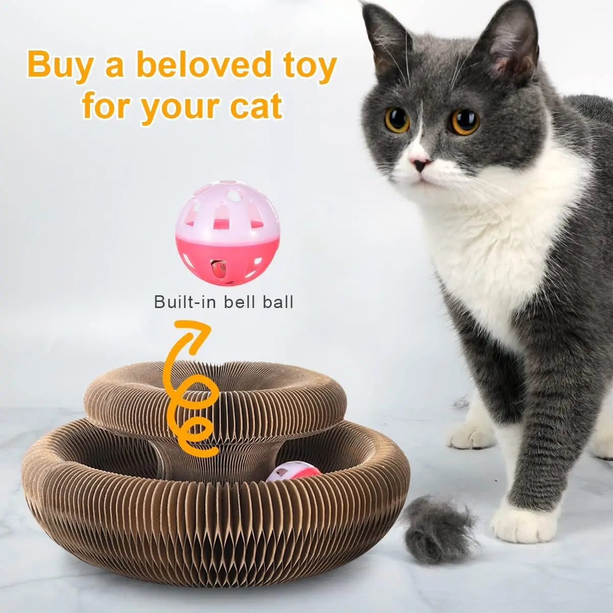 Magic Cat Scratch Board with Ball – Round Corrugated Claw Grinder & Interactive Toy