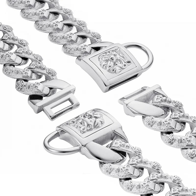 Metal Dog Collar for Large Dogs – 32mm Stainless Steel Chain Choker, Gold & Silver, Unique Fashionable Pet Accessory