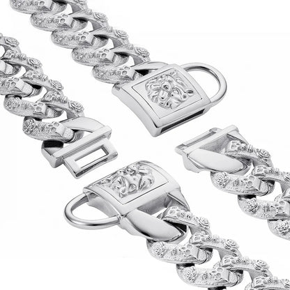 Metal Dog Collar for Large Dogs – 32mm Stainless Steel Chain Choker, Gold & Silver, Unique Fashionable Pet Accessory