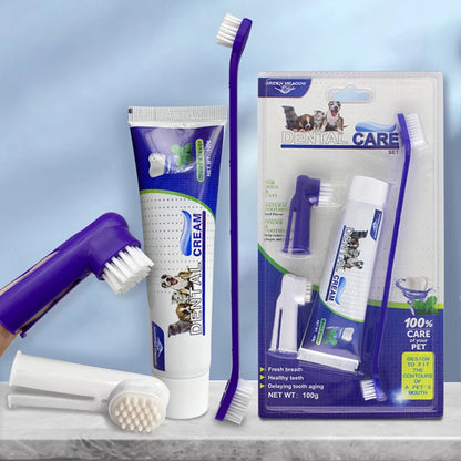 Pet Dental Care Kit – 4-in-1 Toothbrush & Toothpaste Set for Dogs and Cats