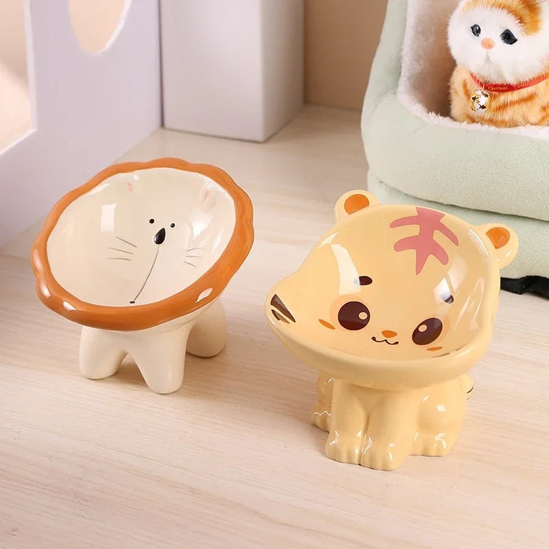 MeowTure™ – Ceramic High-Neck Cartoon Pet Bowl