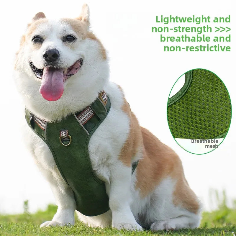 Retro Leather Dog Harness – Adjustable, Breathable & Reflective No-Pull Chest Strap