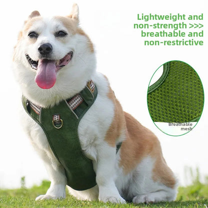 Retro Leather Dog Harness – Adjustable, Breathable & Reflective No-Pull Chest Strap