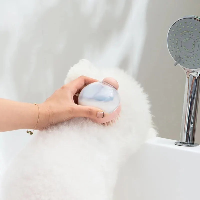 Soft Silicone Pet Bath Brush with Shampoo Dispenser
