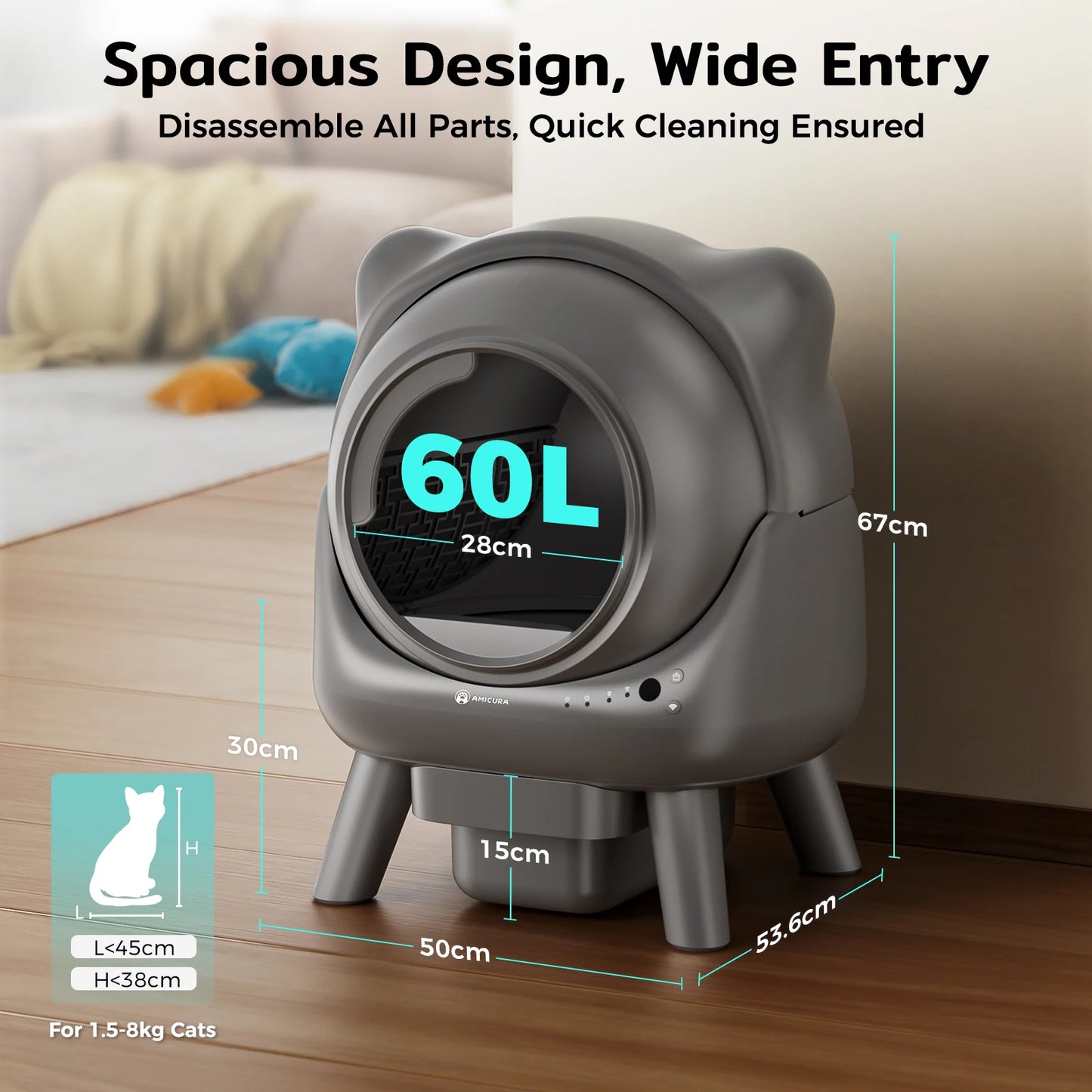 Amicura Cura X1 Automatic Cat Litter Box – Smart, App-Controlled, Safe & Easy to Clean