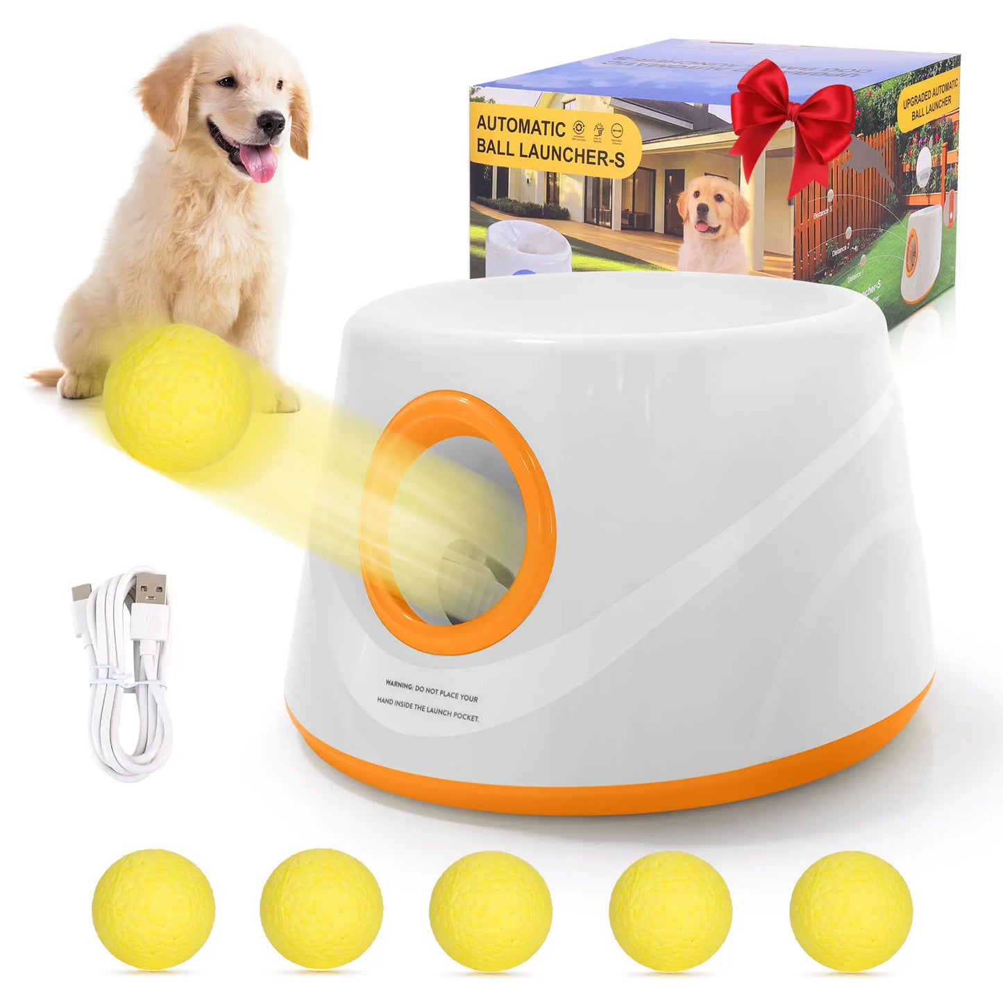 Automatic Dog Ball Launcher – 3 Distance Settings with 5 Balls, Indoor & Outdoor Toy