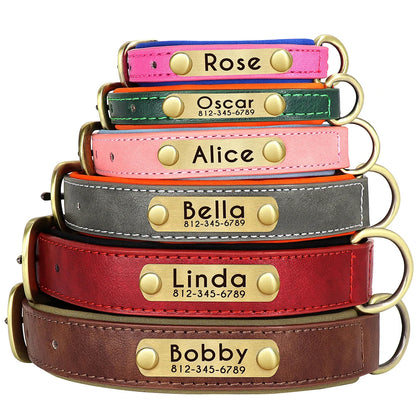 Customized PU Leather Dog Collar – Soft Padded & Adjustable, Free Engraving Nameplate for Small, Medium & Large Dogs
